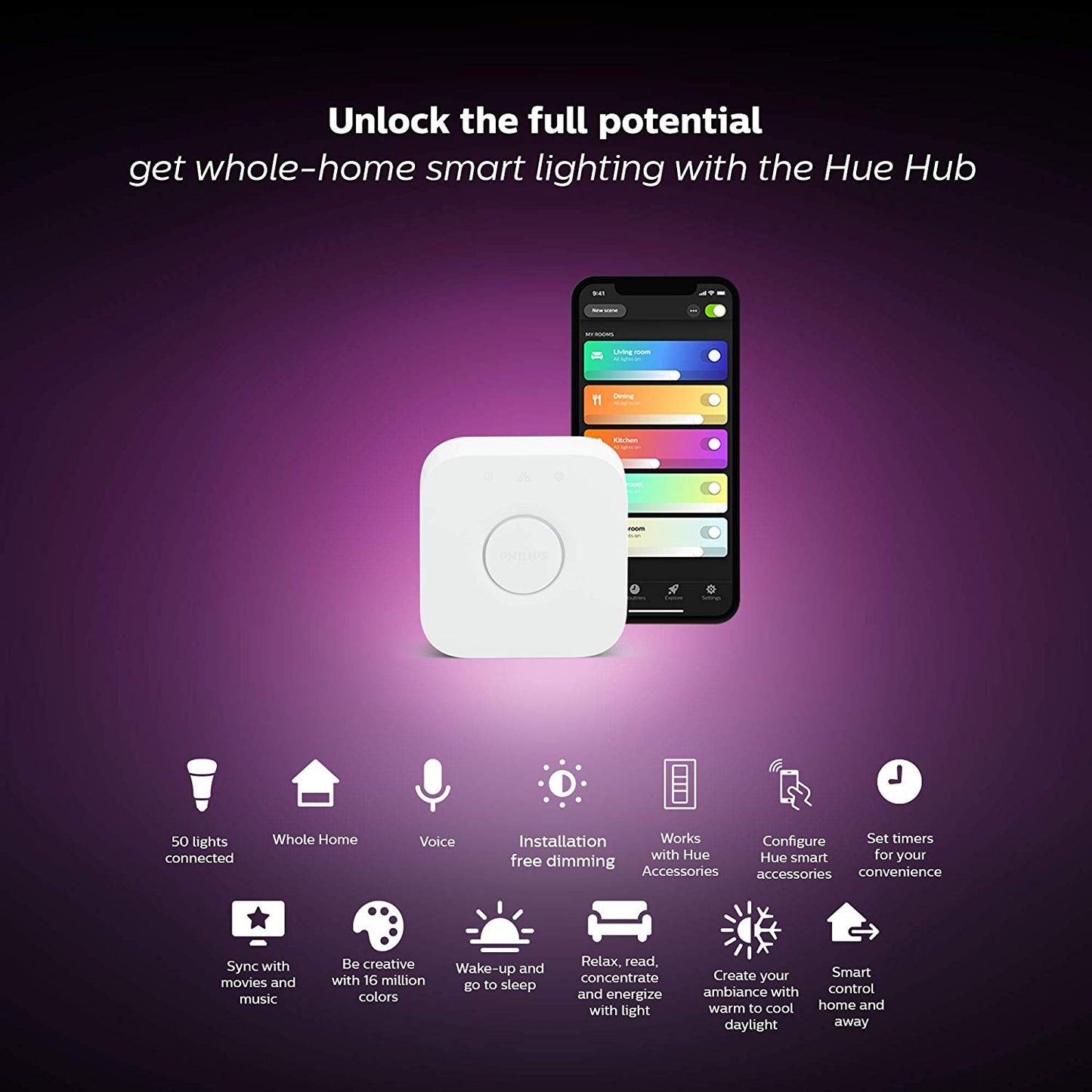 Philips Hue White and Color Ambiance LED Smart Light Bulb Starter Kit E27